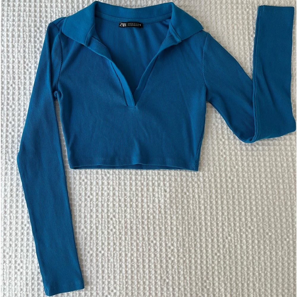 Zara Collared Cropped Long Sleeve Top | Size Small US